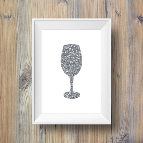 PRINTABLE Silver  Glitter Wine Glass Kitchen  Wall  by 