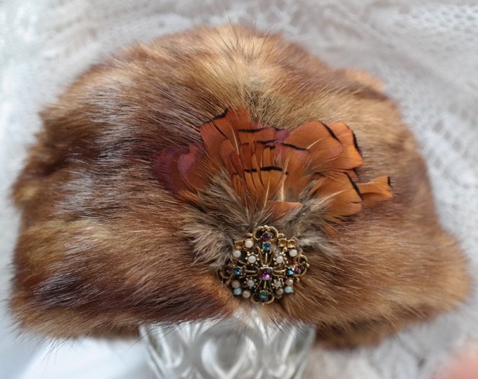 vintage fur hat, mink fur hat, vintage mink fur hat, brown mink fur hat, ladies hat, women's fur hat, winter hat, fur mink hat, winter hat
