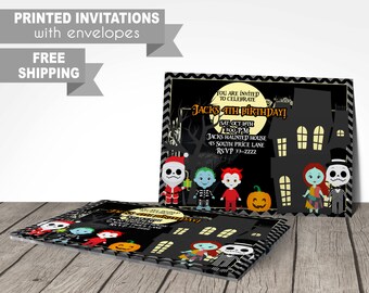 nightmare before christmas invitation, printed invitations with envelopes, halloween invitation, costume party invitation, birthday