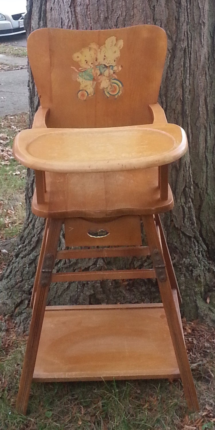 Antique Wooden Convertable High Chair Haute Juice