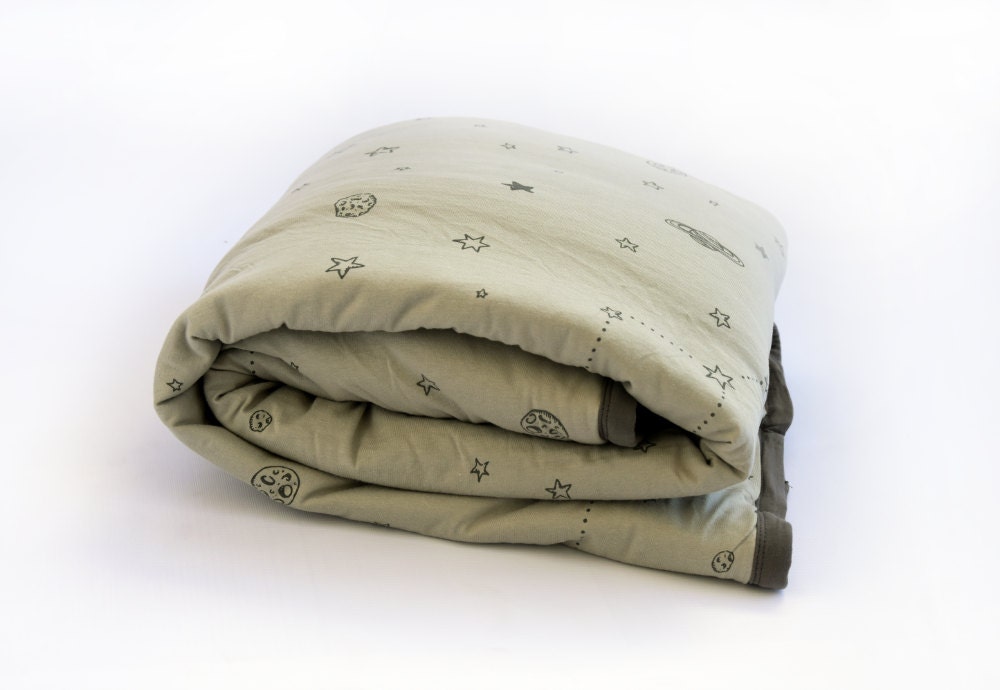 Gray Winter Baby Blanket with Lining Cotton Stars by NdotoTextile