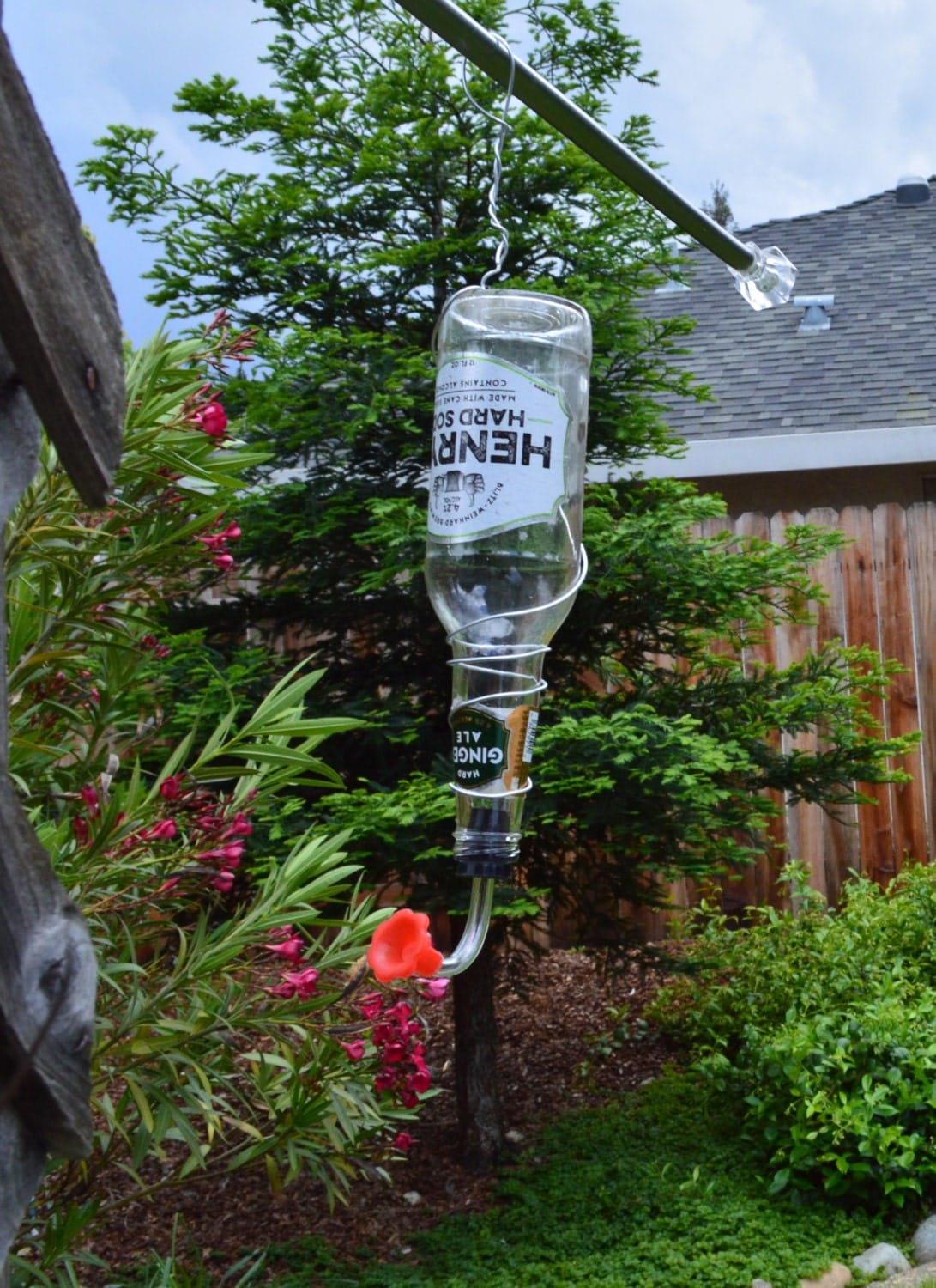Glass Soda Bottle Hummingbird Feeder by DuenasUpcycleDesigns