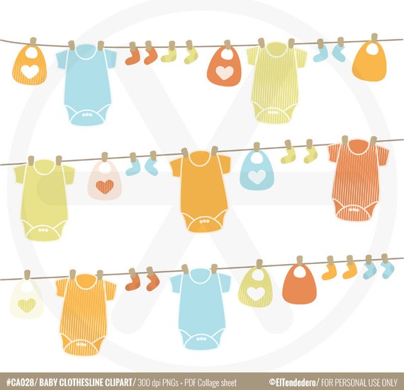Items similar to Baby clothesline clipart pack - Neutral gender baby