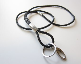 Lanyard, ID Lanyard, Leather Lanyard, Badge Holder, Black White Brown Beige or Red, Leather Keychain, Leather Lanyards, For him or her