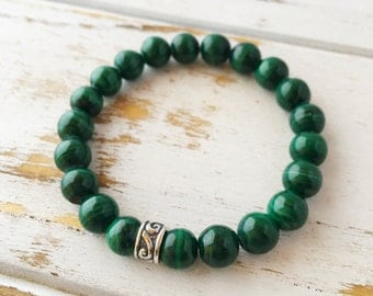 Malachite 8mm Bracelet, Add a Charm, Money Bracelet Beaded Bracelet Gemstone Bracelet Intention Jewelry Yoga Bracelet Mala Beads Jewelry