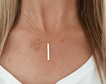 Tiny Single Bar Necklace in Sterling Silver or 14/20 Gold Fill