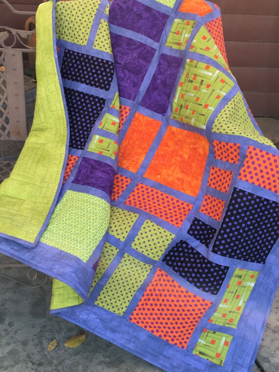 Purple Orange Lime Green Modern Lap Throw Quilt