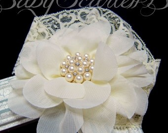 Ivory Chiffon Flower Baby Girl Headband,Girl Headband