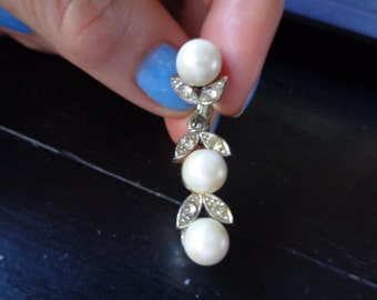 Vintage pearl and rhinestone drop earrings