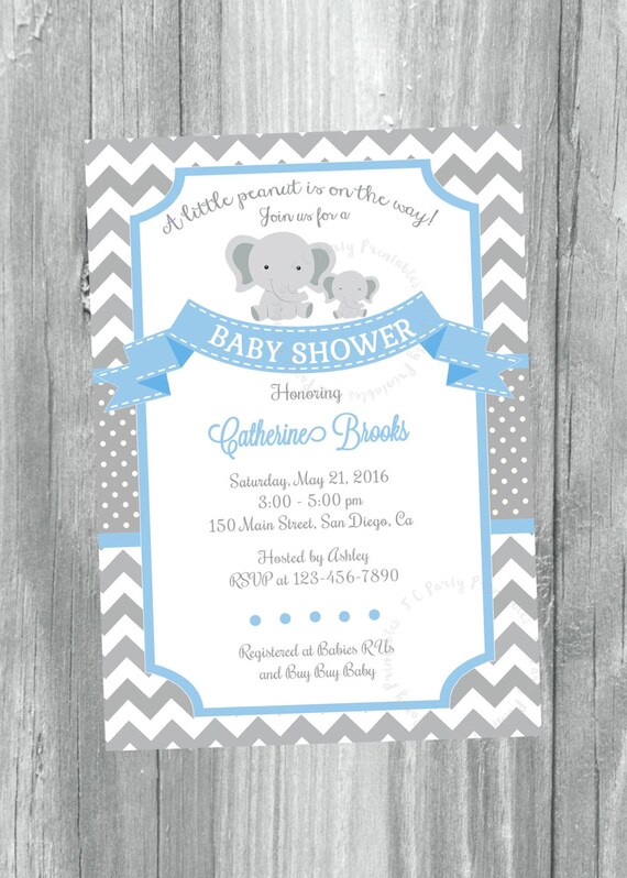 Elephant Baby Shower Invitation. Elephant Baby Boy Invitation.