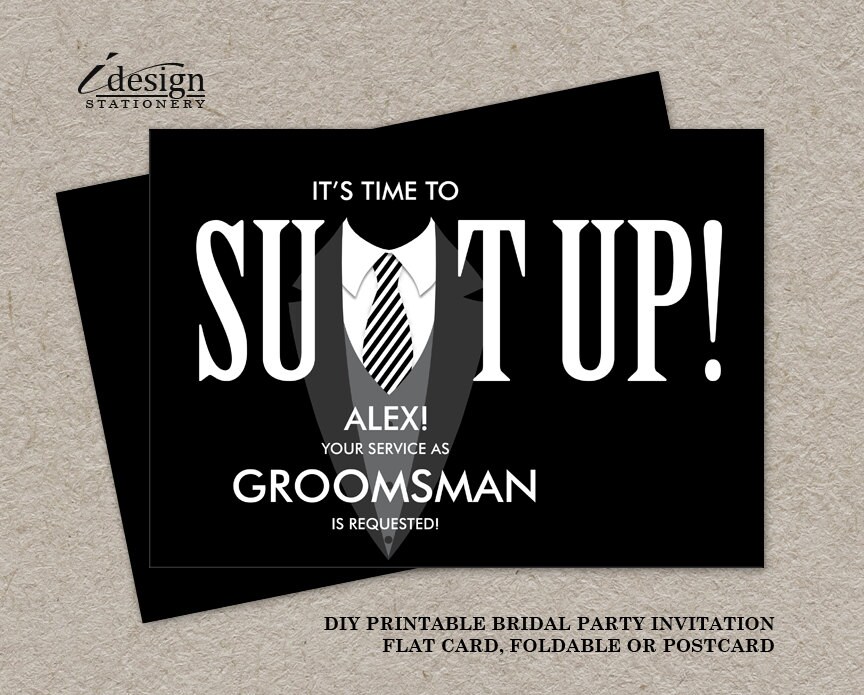 Printable Groomsman Proposal Card Suit Up By IDesignStationery Printable Groomsman Proposal Card Suit Up By IDesignStationery