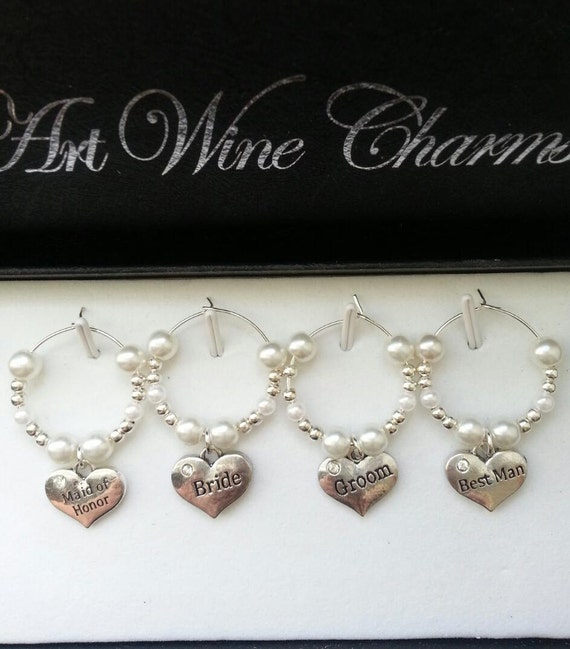 Items similar to Bride and Groom Themed Wine Charms, Wedding Party