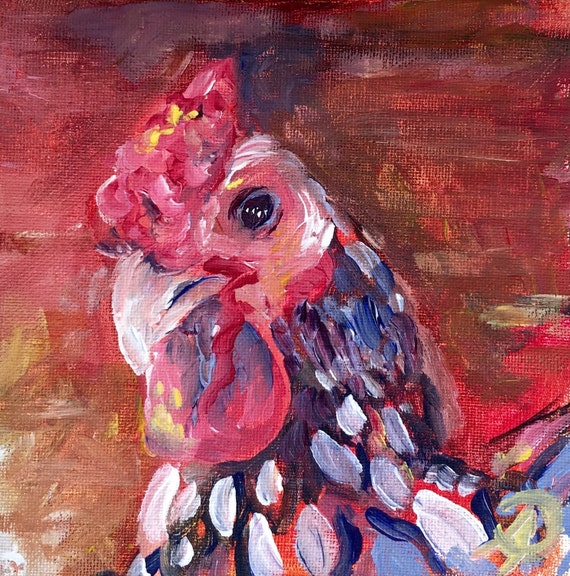 Chicken Hen Painting Original Acrylic 6x6 by PolsonArt on Etsy