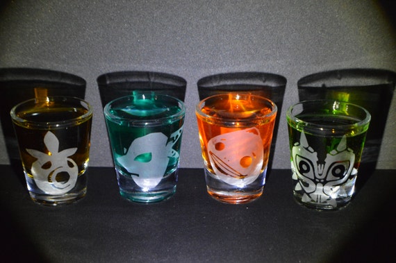 Legend of Zelda Majoras Mask etched shot glass set of 4 fan art