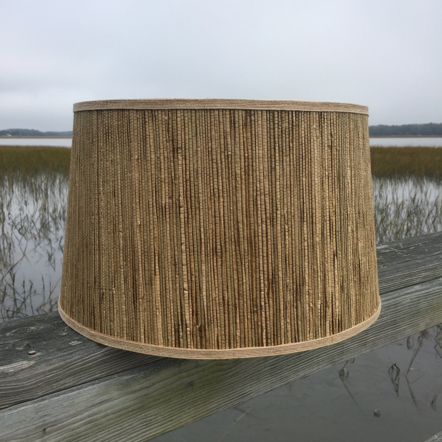 Modified Custom Drum Lamp Shade in Seagrass with Linen and