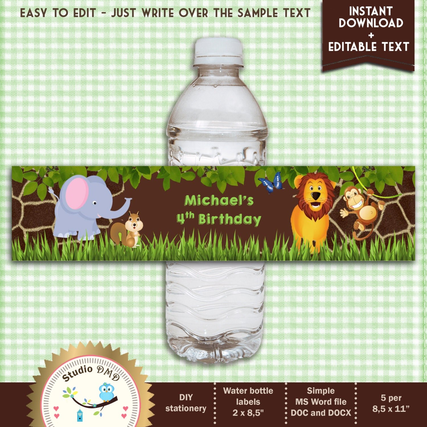 Printable Jungle Animal Safari Water Bottle Labels For Boy