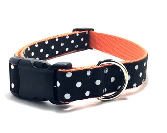 Orange Polka Dot Dog Collar, Orange Polka Dot Cat Collar, Halloween Dog Collar, Halloween Holiday Dog Collar, Halloween Cat Collar,