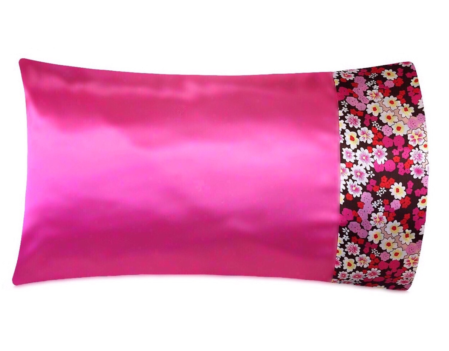 Pink Floral Satin Pillowcase, Vintage Floral Print Pillow ...