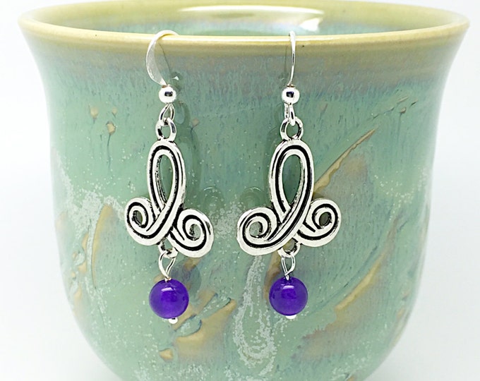 Silver purple earrings drop purple, drop lilac earrings, dark purple drop, purple drop earring