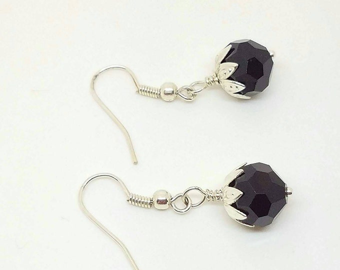 Black silver earrings, Black Bridesmaids jewelry, Black and silver earrings, black silver jewelry