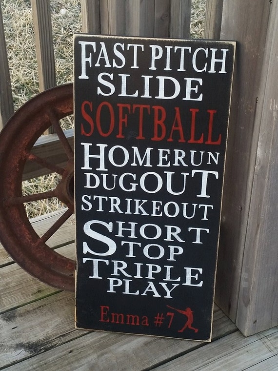 Wooden Softball Sign Distressed Sports Wall Decor Fast