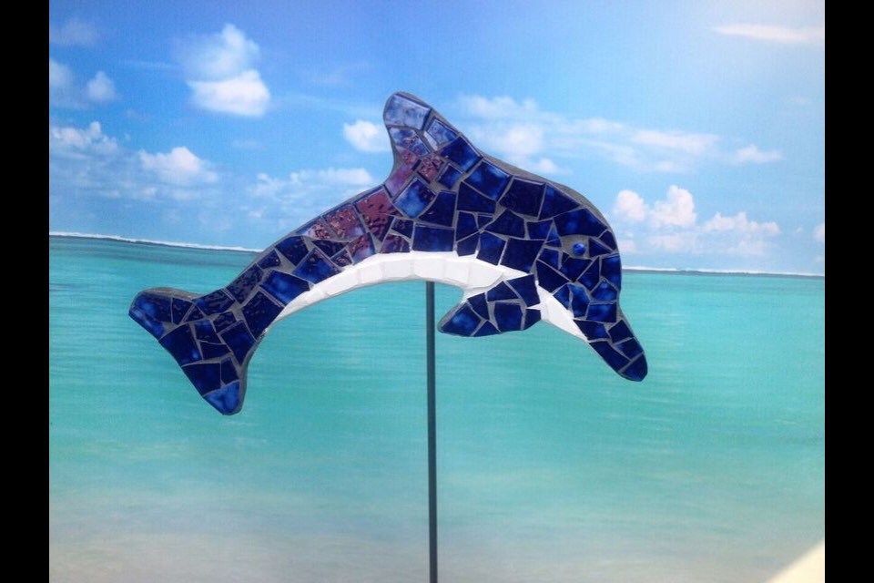 Dolphins tile mosaic dolphins Tropical fish sculptures tile