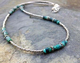 Turquoise and silver beaded choker simple by TamDavisDesigns