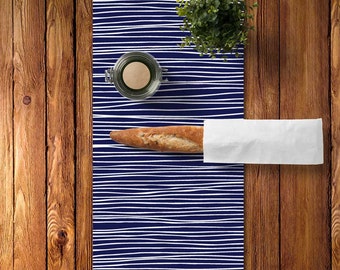 Modern Table Runner, Cotton Table Runner, Indigo Blue Table Runner, Lines Table Runner, Scandinavian Kitchen Decor, Graphic Table Runner