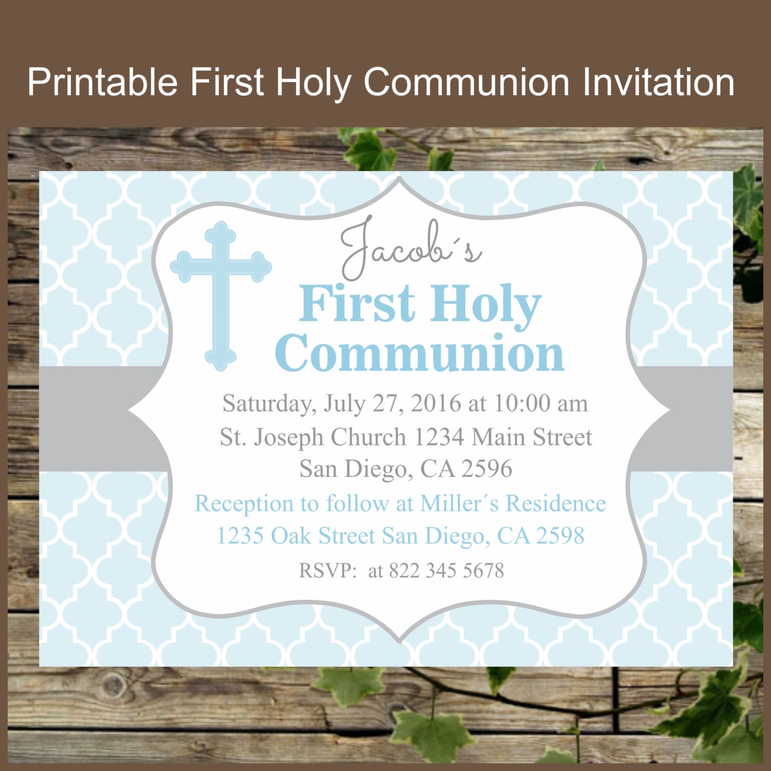 First Holy Communion Invitation Printable Personalized