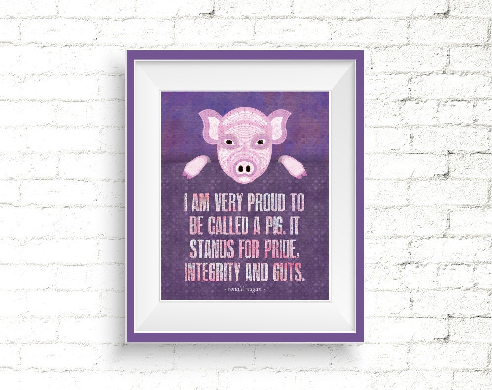 Pig Poster Farm Animal Print Printable Pig Art Pink by VizualStorm