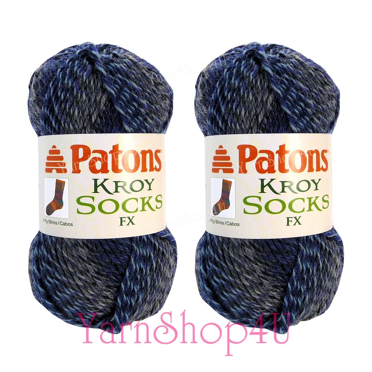 Sock Yarn 2 Balls of CADET COLORS Patons Kroy Socks FX super