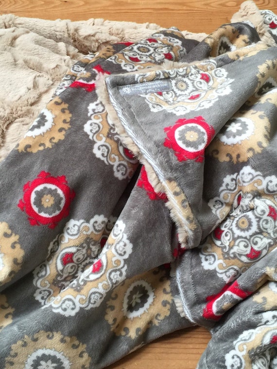 Minky Blanket, large size, silver and red