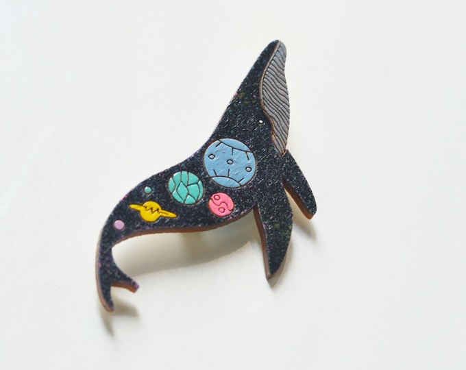 Space Whale // Wooden brooch is covered with ECO paint // Laser Cut // Best Trends // Fresh Gifts // Swag Boho Style // Sea Galaxy //