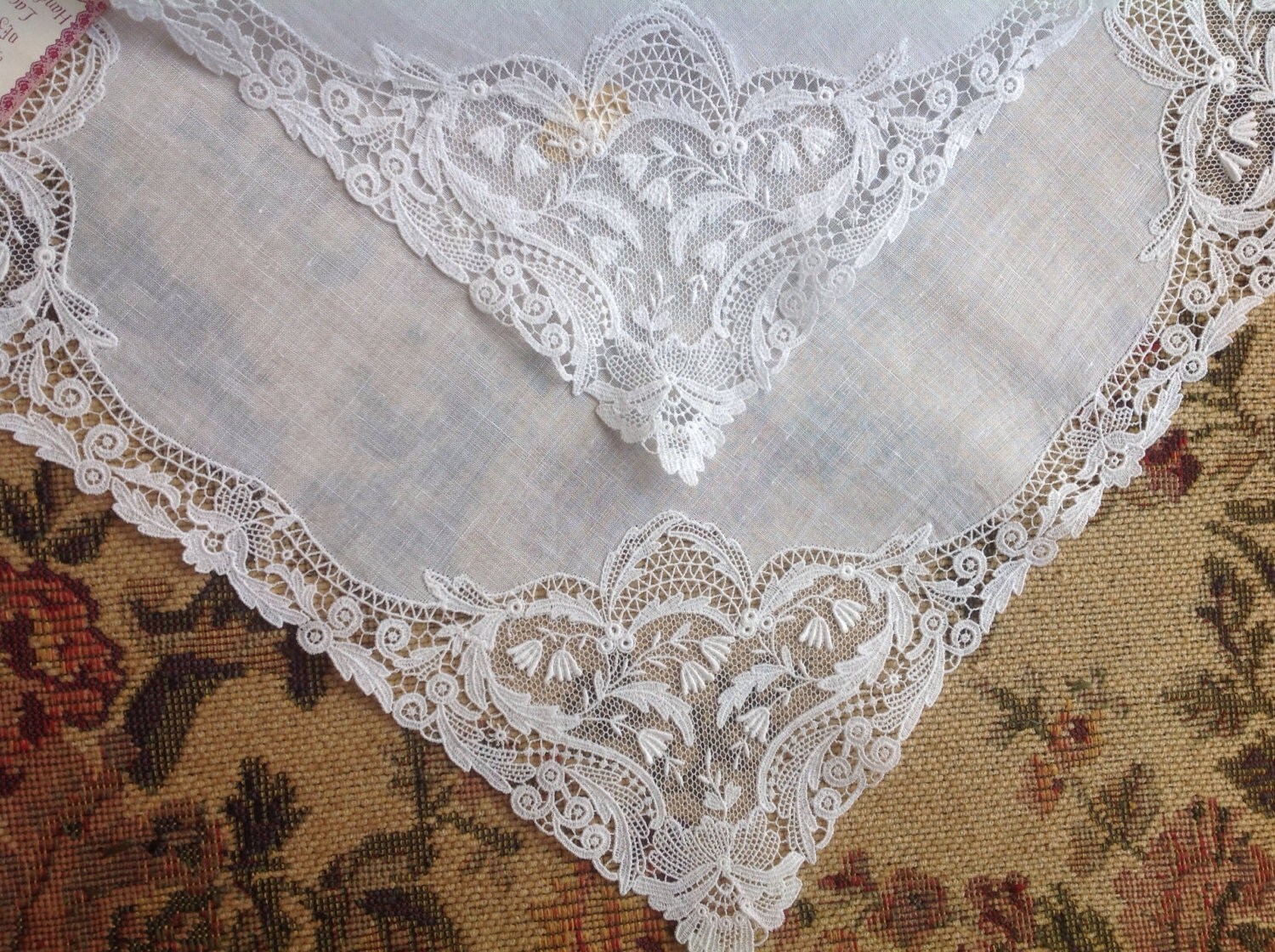 VINTAGE LACE HANDKERCHIEFS New still with tag. French Net