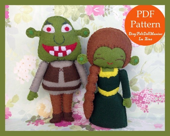Shrek and Fiona. Felt Doll. PDF Pattern and Tutorial.