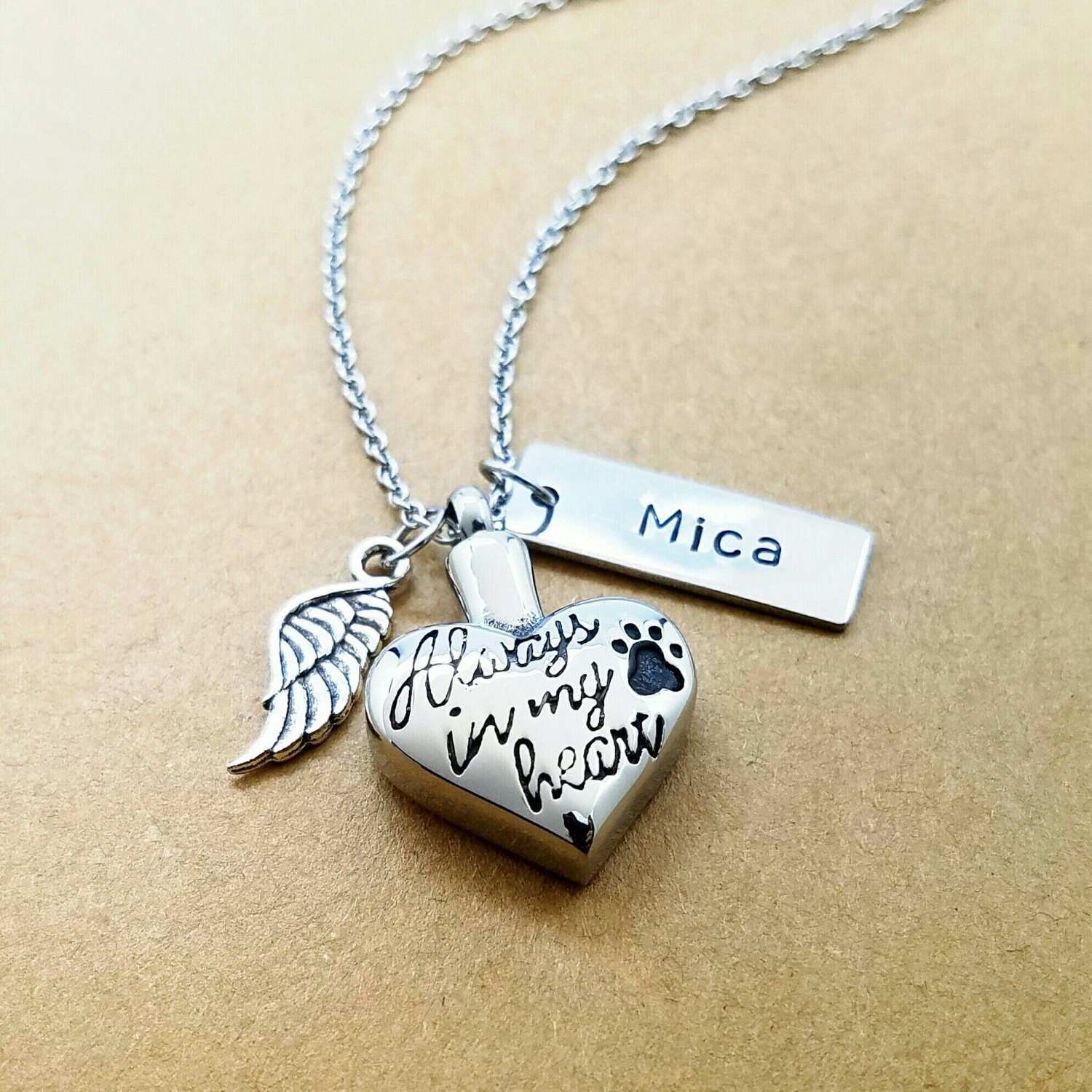 Customized name Pet Memorial Urn Jewelry Cremation Necklace