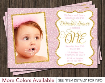 Printable gold glitter invitation Pink and gold She leaves