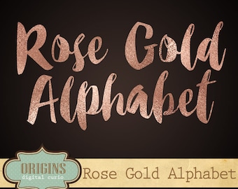 Rose Gold Foil Alphabet Clipart - Rose Gold Letters Clip Art, Glitter Letters, PNG Clipart Font digital instant download, commercial use
