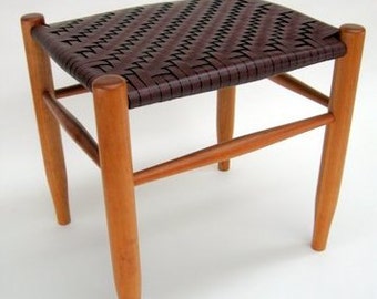 Wood Stool, leather seat, leather stool, kitchen stool hand woven stool small stool farmhouse stool leather ottoman leather footstool bench