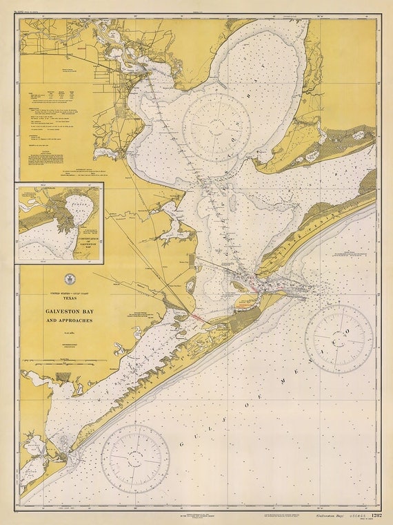 Galveston Bay map 1933 Vintage nautical chart of Galveston Bay