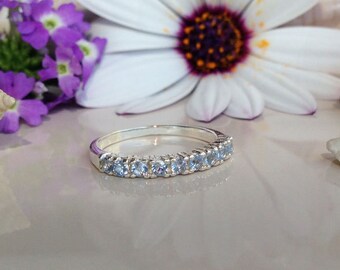 20% off- SALE! Aquamarine Ring - Tiny Ring - Stacking Ring - Gemstone Ring - Simple Ring - Slim Ring - Half Eternity Ring - March Birthstone