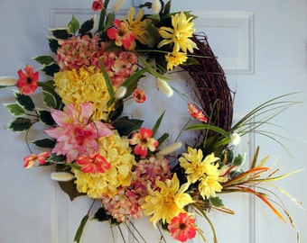 Large Fall Wreath, Door Wreath, Chrysanthemum Hydrangea Wreath, Wreath, Fall wreath ready to ship