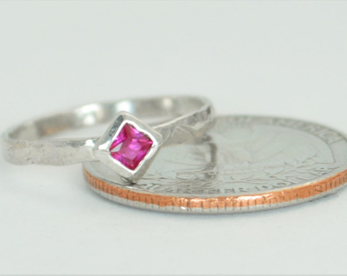 Square Ruby Ring, Ruby White Gold Ring, July's Birthstone Ring, Square Stone Mothers Ring, Square Stone Ring, Ruby Ring, White Gold Ring