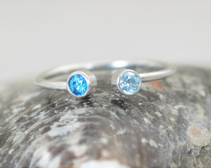 Dual Stone Ring, Cuff Ring, Silver Birthstone Ring, Stacking Ring, Couples Ring, Mothers Ring, Stone Ring, Mothers Jewelry, Horseshoe Ring