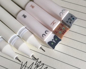 3 Kawaii Gel Pens 0.38mm Tip Kitty Cat Black Ink Fineliners, Kawaii stationery, Planner Journal Pens