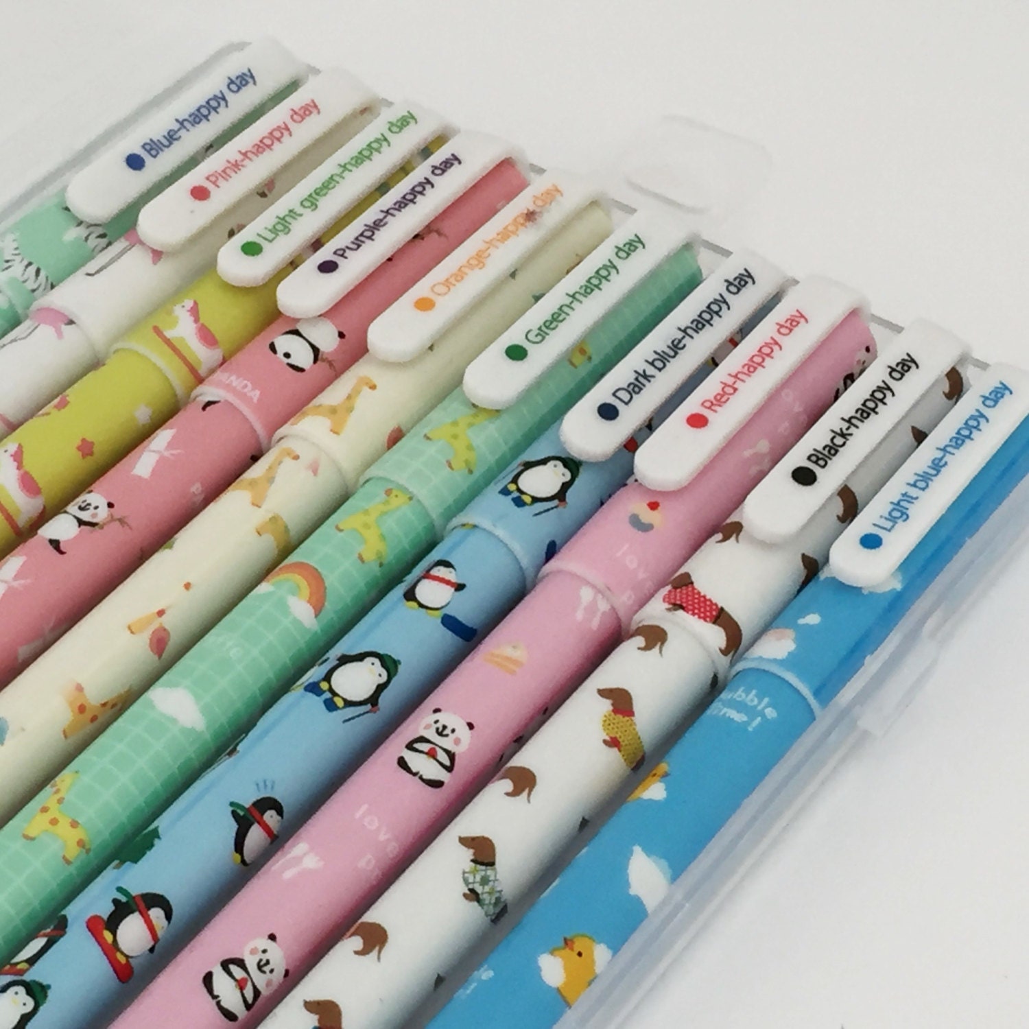 10 Coloured Fineliner Pen Set Kawaii Gel Pens & Case