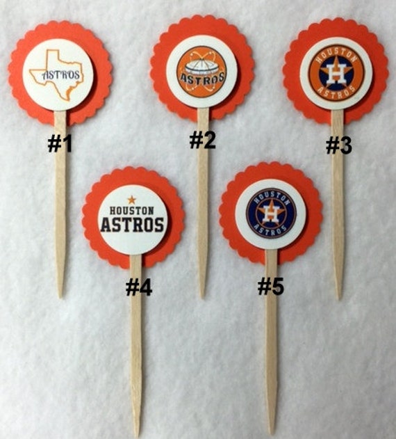 Set Of 12 Houston Astros Cupcake Toppers by ForeverRememberCraft