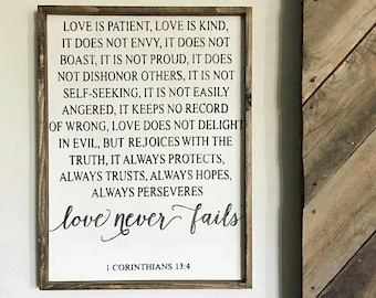 Love is Patient, Love is Kind. Corinthians Verse. Wedding Gift. Wood Signs. Rustic Signs. Wooden Sign. Gift under 100. Farmhouse Decor.
