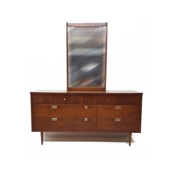 Mid Century 9 Drawer Dresser By Basset Furniture With Mirror