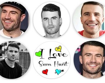Set of 6 Sam Hunt 1.25" Pinback Buttons Flat Backs or Magnets